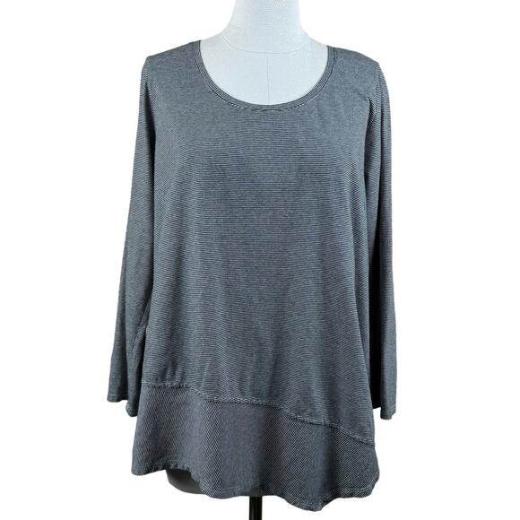 Women's Pure Jill Blk White Striped Asymmetrical Tunic Long Sleeve Cotton Top PL - Picture 1 of 9